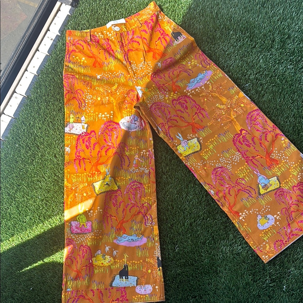 Dauphinette Vibrant Orange and Pink Wide Leg Flare Jeans